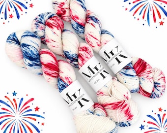 PATRIOTIC CELEBRATION Red White Blue Speckled Hand Dyed Fingering Sock Yarn! Beautiful!