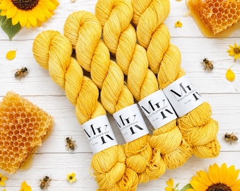 HONEYCOMB Hand Dyed Fingering Sock Yarn Tonal Warm Yellow!
