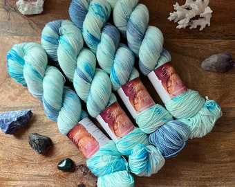 RAINDROP Blue Aqua Speckled Hand Dyed Fingering Sock Yarn!