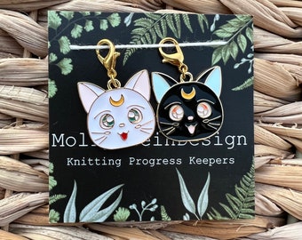 SAILOR MOON CATS Enamel and Gold Knitting Progress Keepers Set of 2