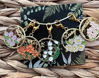 Botanical Floral Enamel and Gold Knitting Progress Keepers Set of 5