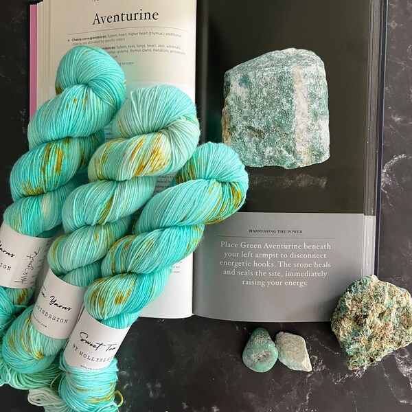 ADVENTURINE Crystal Collection Hand Dyed Speckled Variegated Superwash Merino Wool Fingering Yarn DK Yarn