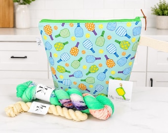 PICKLEBALL Hand Dyed Yarn 120g Sock Set, Zippered Project Bag, and Progress Keeper Kit!