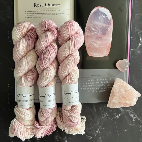 ROSE QUARTZ Crystal Collection Hand Dyed Speckled Variegated Superwash Merino Wool Fingering Yarn DK Yarn