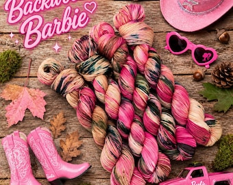 BACKWOODS BARBIE Dolly Parton Inspired Speckled Hand Dyed Fingering Sock and DK Yarn!