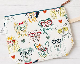 DOGS in Glasses Canvas XL Sweater Sized Zippered Project Bag!