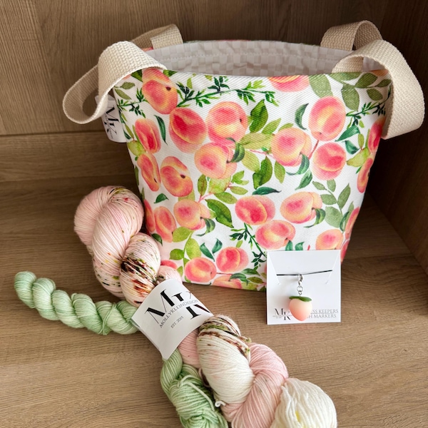 PEACH TREE Hand Dyed Yarn 120g Sock Set, Project Pail, and Polymer Clay Progress Keeper Kit!