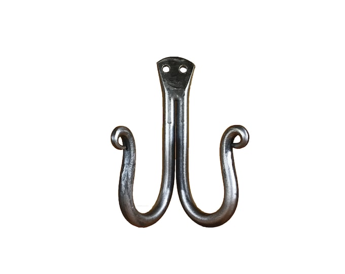 Hand Forged Coat or Hat Hook - Round Bar - Double