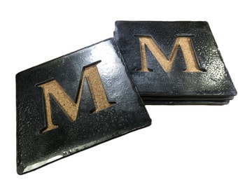 Forged Iron Square Monogram Coasters - Set of 4