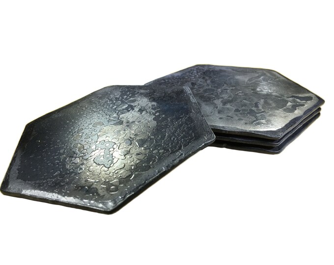 Forged Iron Hexagon Coasters - Set of 4