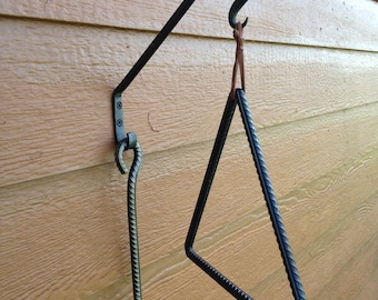 Hand Forged Re-bar Dinner Triangle and Mounting Hook