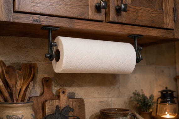 Under Cabinet Mount Paper Towel Holder with Curved Ends - Hand Forged