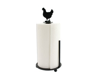 Paper Towel Holder with Chicken Top - Farmhouse Kitchen Decor - Metal Paper Towel Holder - Kitchen Decor - Paper Towel  - Standing Holder