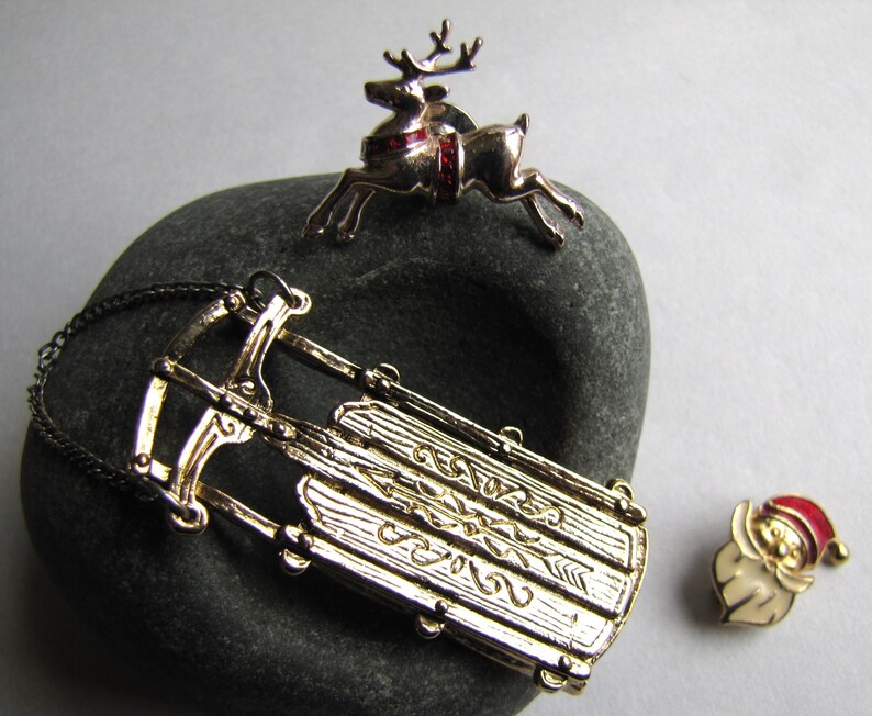 Avon Christmas Deer Pin Xmas Pins 3 Christmas Brooches Ugly Sweater Pins Christmas Sled Brooch Christmas Pins Santa Pin Xmas Jewelry