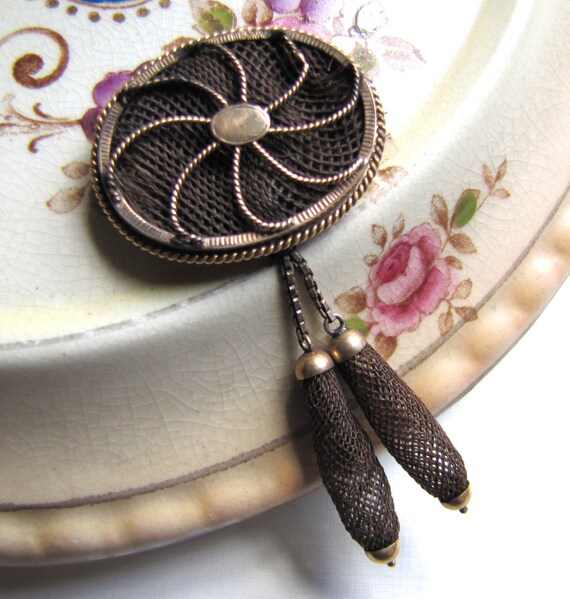 Victorian Mourning Hair Brooch, Victorian Hairwork