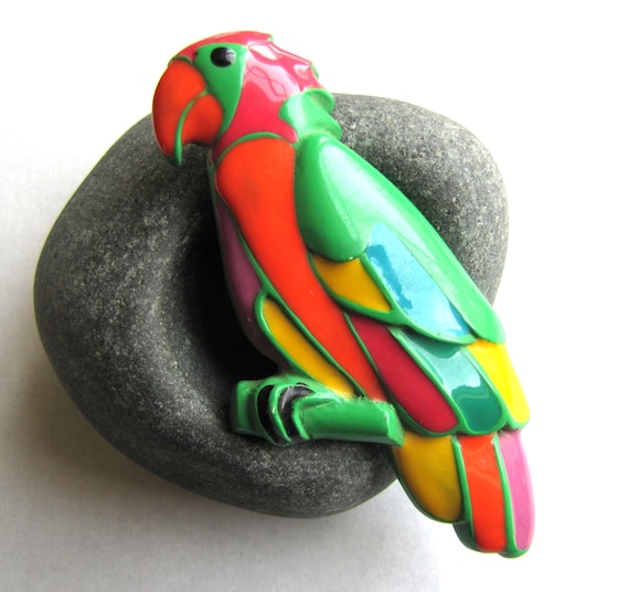 Large Parrot Brooch, Macaw Pin, Mexican Parrot, Ma
