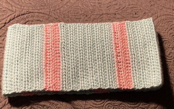 Mint Green & Baby Pink Crocheted Scarf