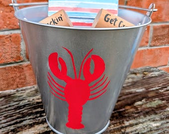 Red Lobster Crayfish Bucket, 2 Crab Mallets, Colorful Napkins Gift Set