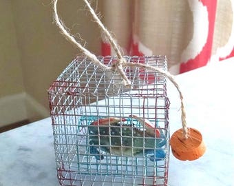 Miniature Crab Pot, nautical decor, ornament, personalized free