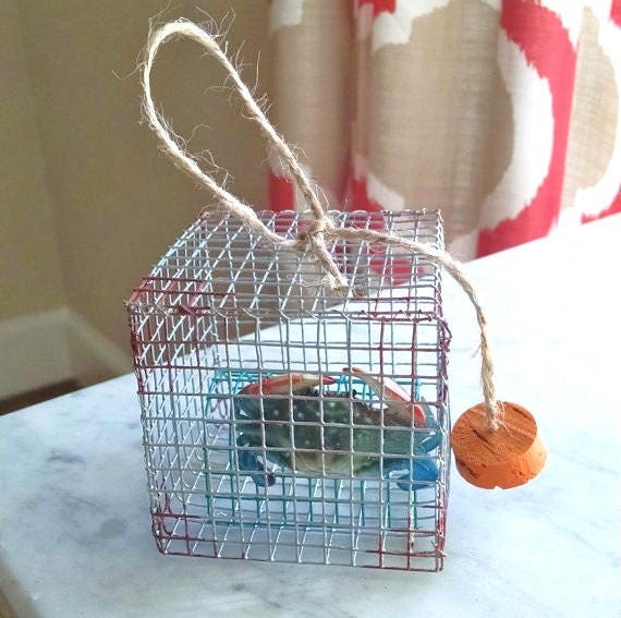 Miniature Crab Pot, Nautical Decor, Ornament, Personalized Free 