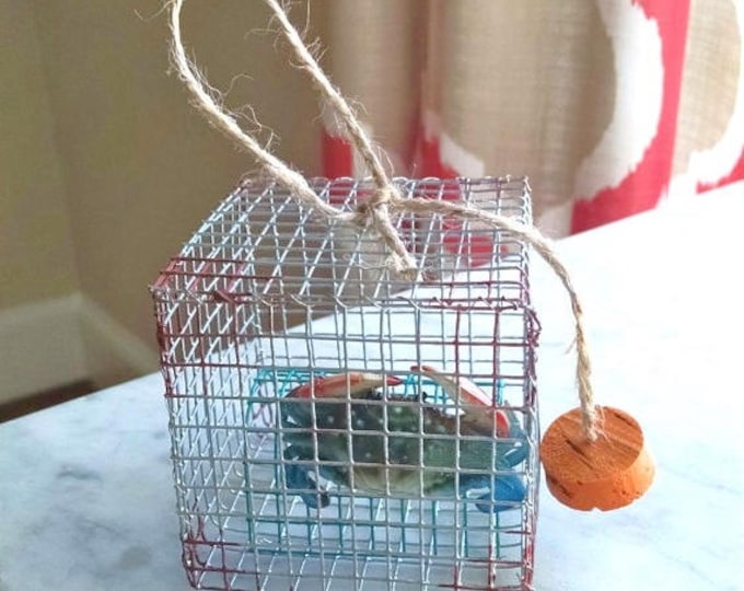 Miniature Crab Pot, nautical decor, ornament, personalized free