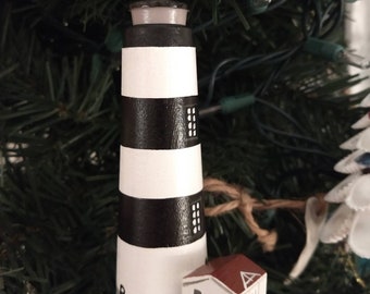 Bodie Island Lighthouse Ornament, hand painted on wood, Ships for FREE, North Carolina Lighthouse