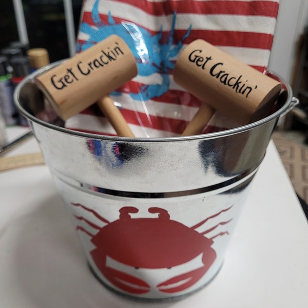 Red Crab Bucket, Get Crackin Crab Mallets, Crab Napkins Gift Set