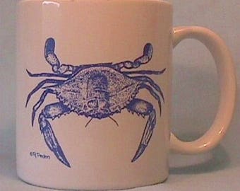 2 Chesapeake Bay Blue Crab Coffee Mugs, pair of 11 oz mugs