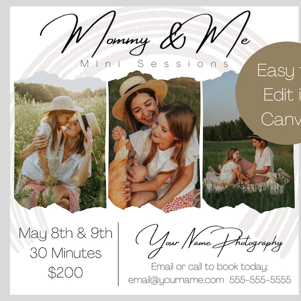 Mommy and Me Mini Sessions Square Template, Mother's Day Photo Sessions Editable Marketing Board, Easy CanvaTemplate for Photographers