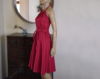 Vintage Style  - Summer Linen Wrap Dress - Summer dress - Red Linen Dress - Red Retro Dress