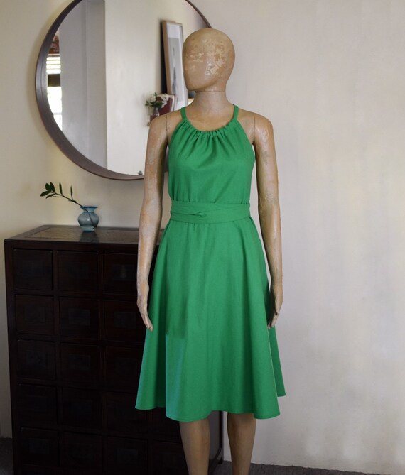 green linen dress