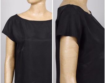 Classic Black Tee Shirt, Black Blouse, Cupro Blouse, Black top, summer top, Boxy Tee, Boxy Top