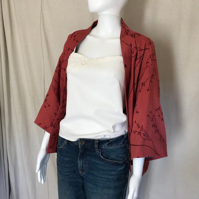 Vintage Style Casual Red Jacket Blossom Print Lined Jacket Red Kimono Vintage Style jacket Blossom Print 60s style 50s style