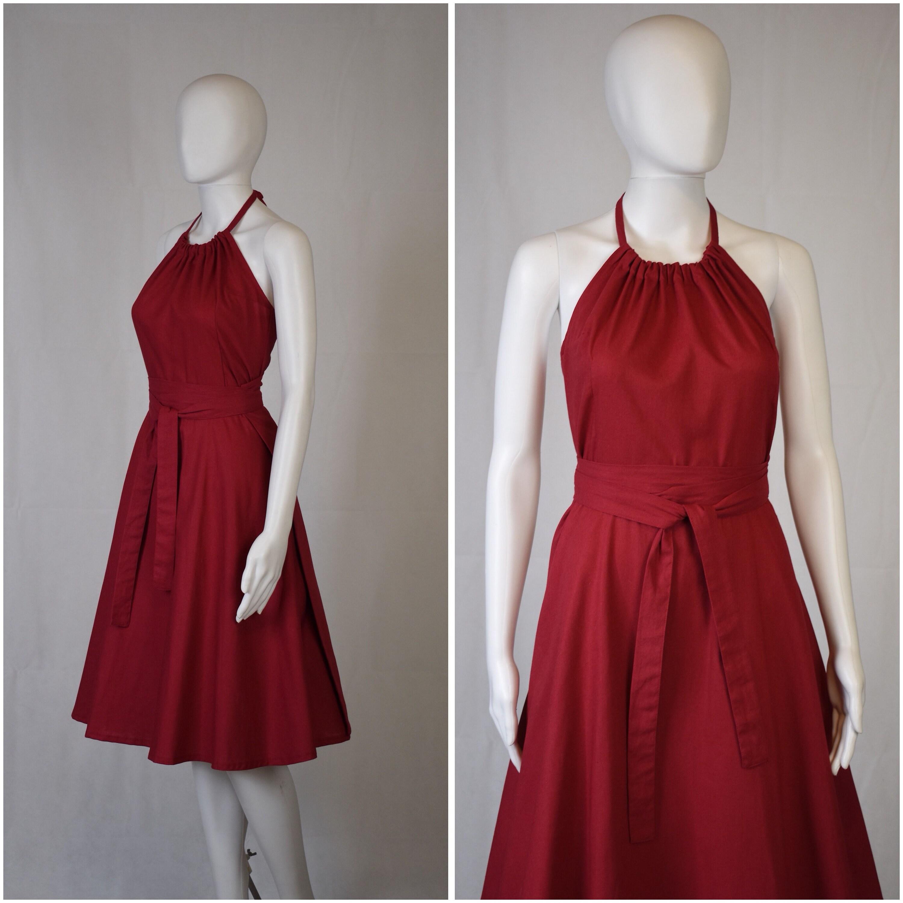 red linen wrap dress