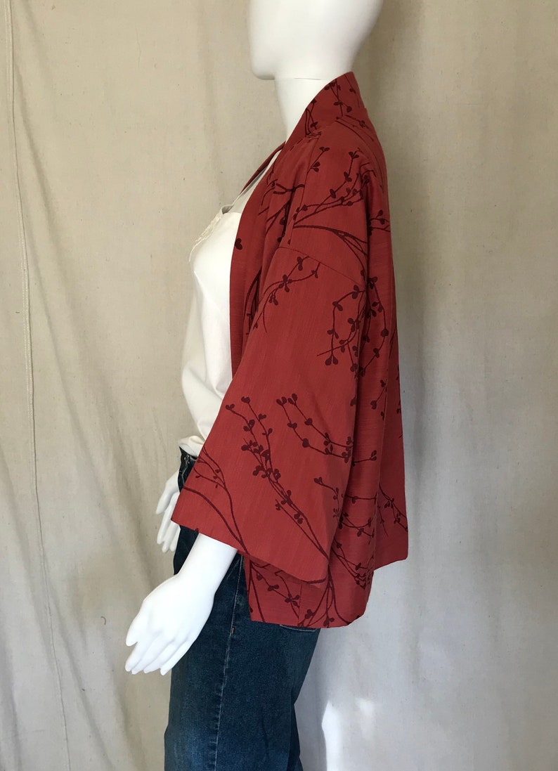 Vintage Style Casual Red Jacket Blossom Print Lined Jacket Red Kimono Vintage Style jacket Blossom Print 60s style 50s style