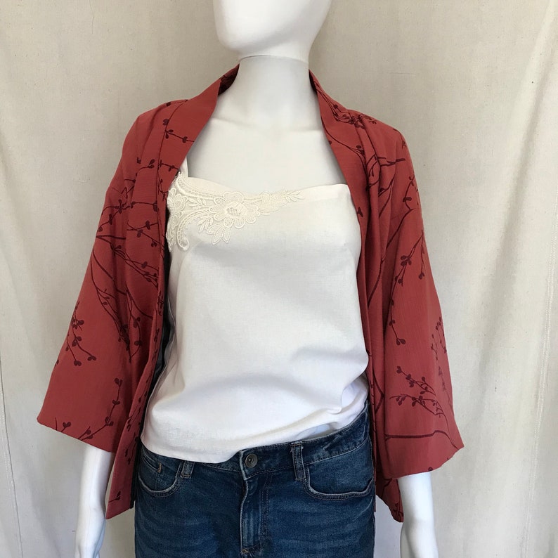 Vintage Style Casual Red Jacket Blossom Print Lined Jacket Red Kimono Vintage Style jacket Blossom Print 60s style 50s style