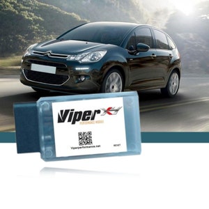 May include: A blue and white Viper Performance Module with a black and white QR code and the text "Viper Performance Module" and "Viperperformance.net". The module has a reset button.