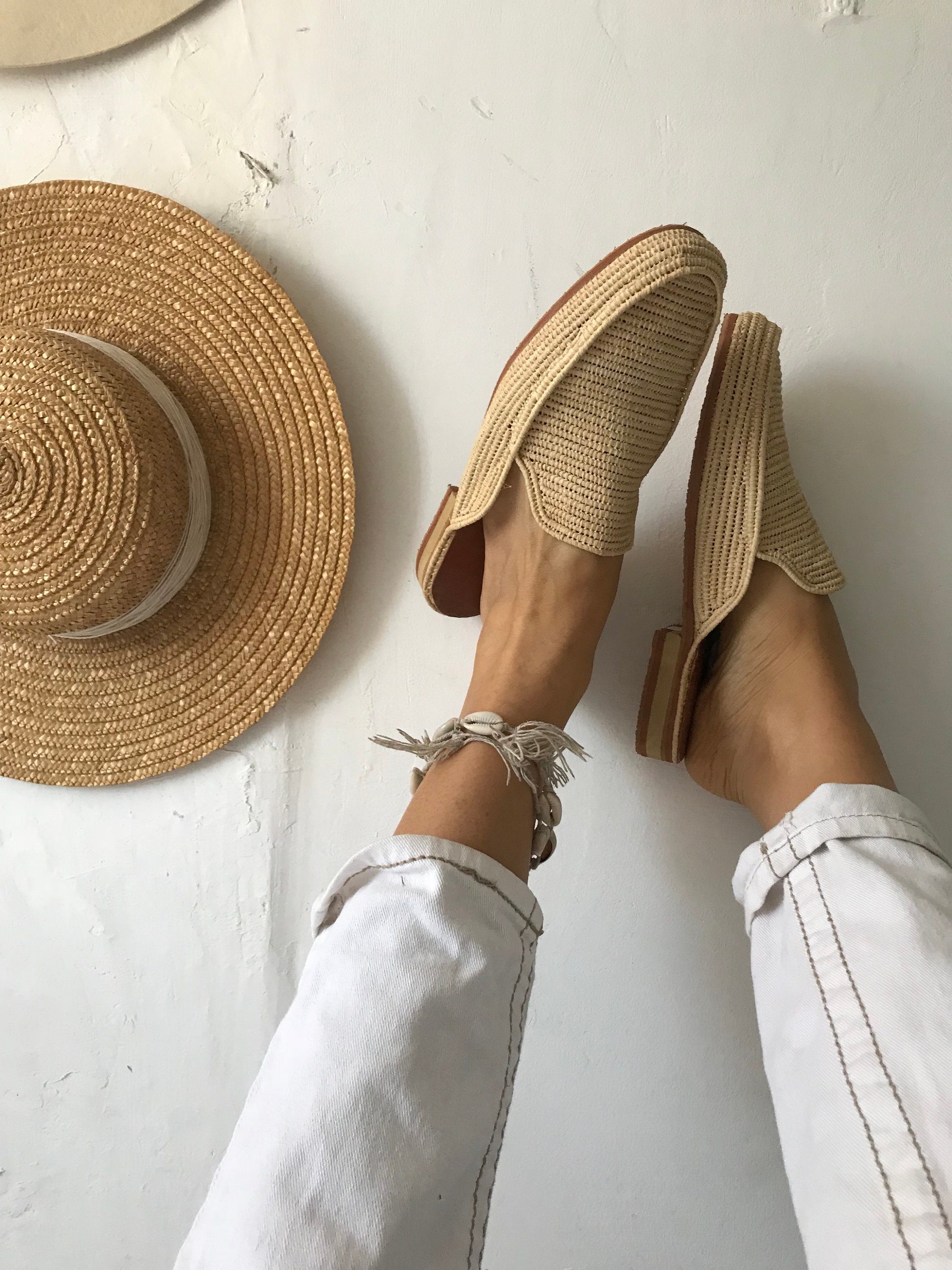 Morrocan Raffia Slides Shoes Summer Slippers Light Gucci Style Etsy UK