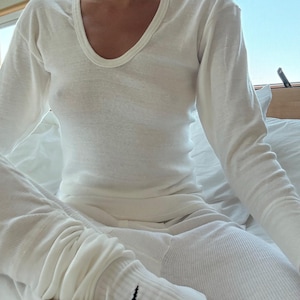 LONG SLEEVE BEIGE vintage cotton pure undershert thermal