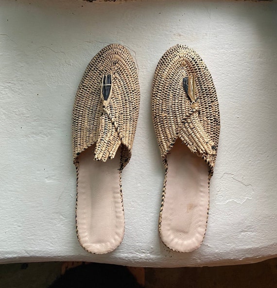 Women raffia slides summer slippers made from natural fiber | Etsy