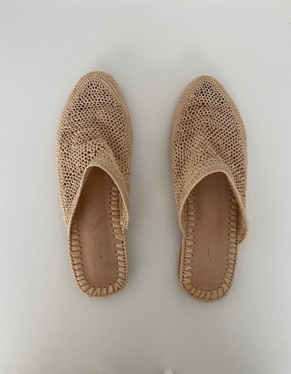 Raffia slippers beach shoes summer slip on women slippers | Etsy