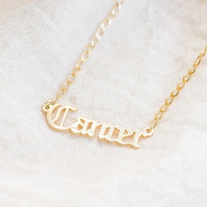 14kt Gold Plated Sterling Silver Old English Zodiac Necklace | gifts for her | horoscope necklace | gold zodiac name plate, layering jewelry