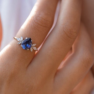 Sterling Silver Sapphire and Cubic Zirconia ring |  Cluster ring | Unique sapphire ring | September birthstone ring | unique gemstone ring