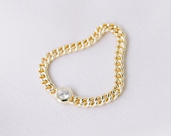 Sterling Silver / Gold plated Chain ring |  chain link ring | slip on chain ring |  flat chain ring, cz chain ring, everyday stackable rings