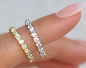 Sterling Silver / Gold eternity band - unique eternity bands - vacation jewelry - stackable rings - bezel band - everyday rings - gift ideas