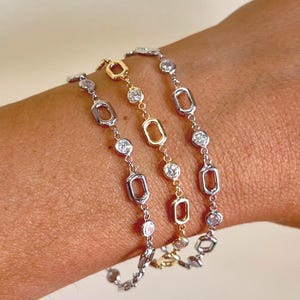 Sterling Silver / Gold paperclip bracelet / link bracelet - CZ tennis link bracelet - Oval paperclip link bracelet - everyday bracelet