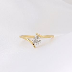 14kt Gold and Diamond flower ring, dainty diamond flower ring, dainty gold diamond ring, cluster flower ring, anniversary ring gifts for her image 1