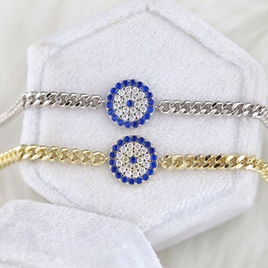 Sterling Silver / Gold Plated Evil eye bracelet  |  Cuban chain eye bracelet | unique evil eye bracelet  |  gift ideas for her | good luck
