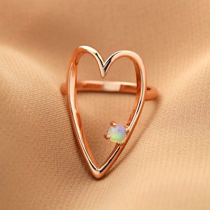 Sterling Silver Open heart ring - Rose gold heart ring - large heart ring - opal heart ring - unique heart ring - unique silver ring - gifts