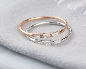 Sterling Silver baguette ring | Unique dainty ring | Rose gold stackable ring | Gold stackable ring | tiny baguette CZ ring | triple ring